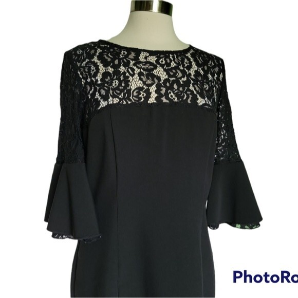 Hope & Harlow Sheath Black Lace Dress W Bell Sleeves -  10 - Picture 5 of 12